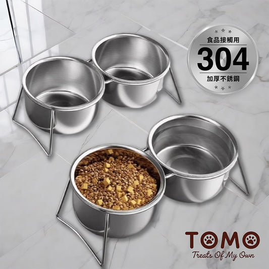 【TOMO】304不鏽鋼寵物雙碗｜貓狗飼料飲水碗